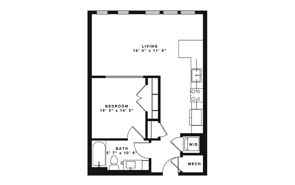 A2 - 1 bedroom floorplan layout with 1 bath and 658 square feet. (2D)