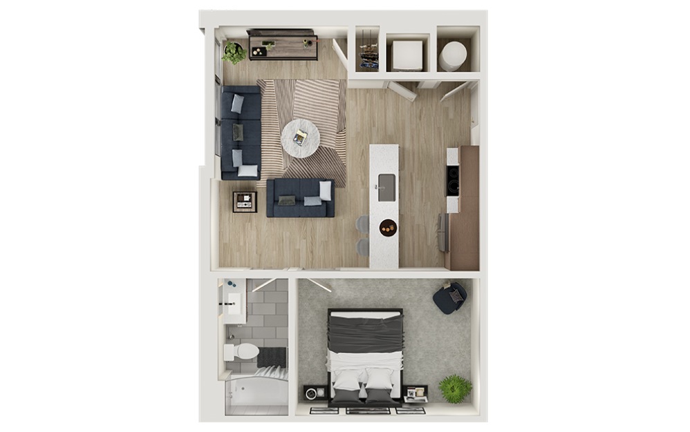 A3 - 1 bedroom floorplan layout with 1 bathroom and 660 square feet (3D)