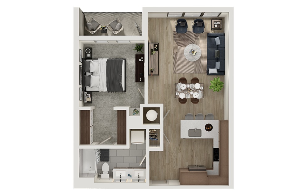 A6 - 1 bedroom floorplan layout with 1 bathroom and 756 square feet (3D)