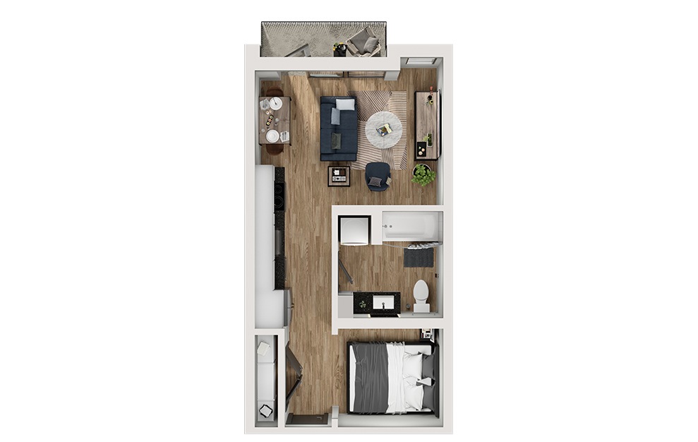 S1a - Studio floorplan layout with 1 bath and 478 square feet. (3D)