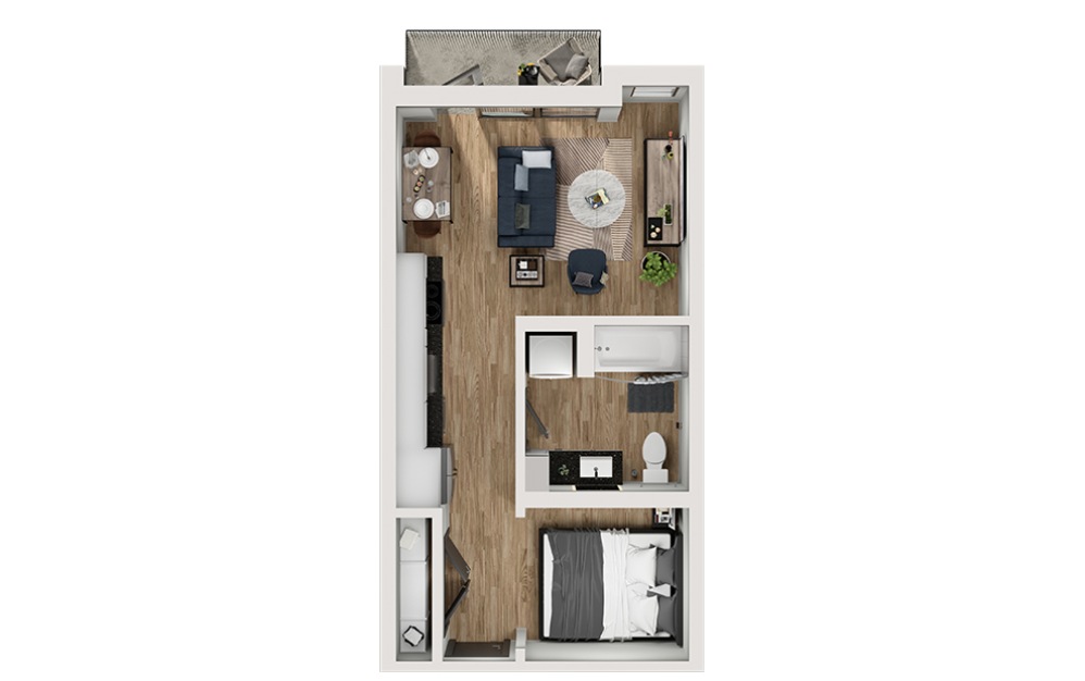 S1a - Studio floorplan layout with 1 bathroom and 478 square feet (3D)